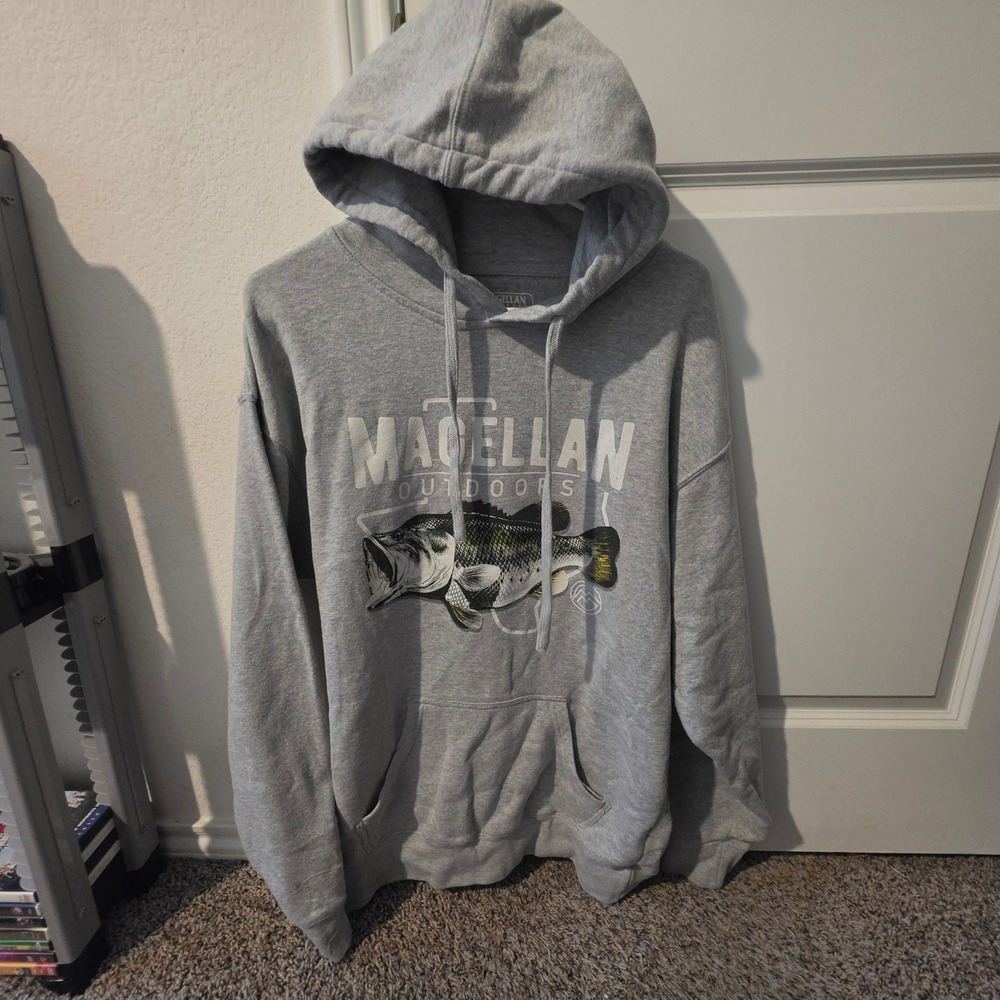 Magellan Outdoors Mens XL Gray Bass Fishing Graphic Pullover Hoodie Sweatshirt - Picture 2 of 7